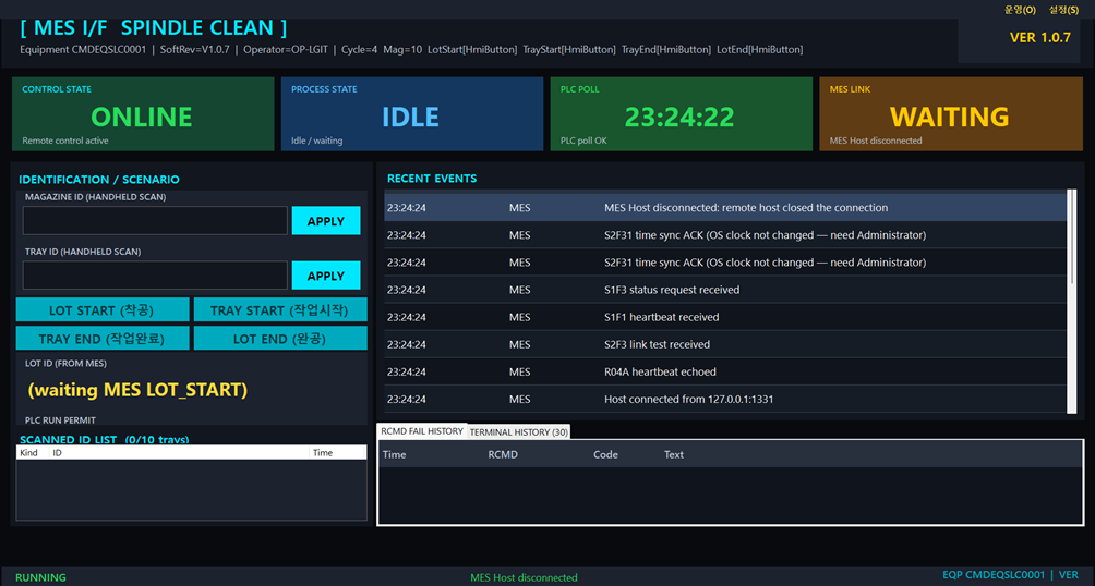 Equipment PLC/Sensor Monitoring Screen